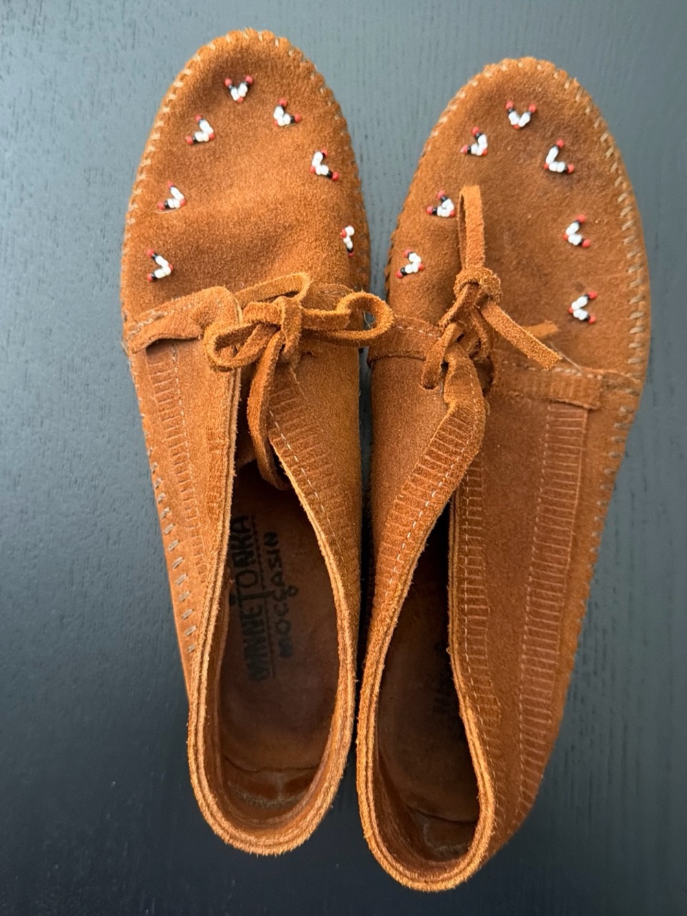 Minnetonka Rust Suede Moccasin with Bead Accents